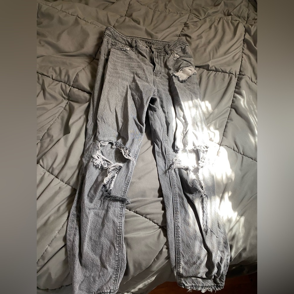 grey ripped mom jeans